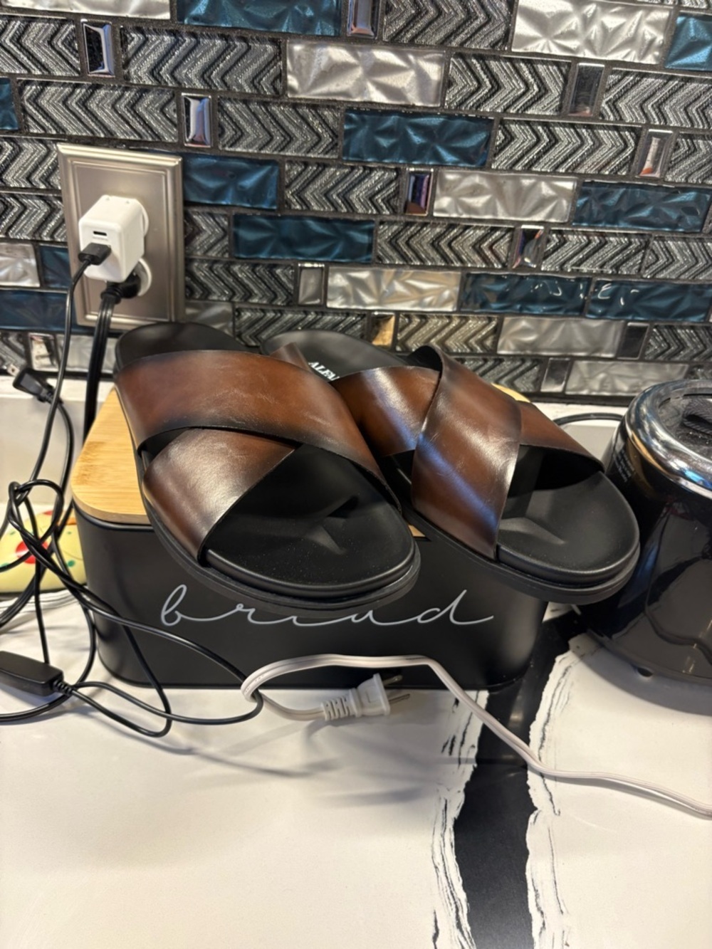 Alfani Whitter Brown Sandals with Metallic Straps